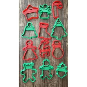 Lot of 12 Large Wilton Cookie‎ Cutters Plastic Christmas Themed 5'' Tall Vintage
